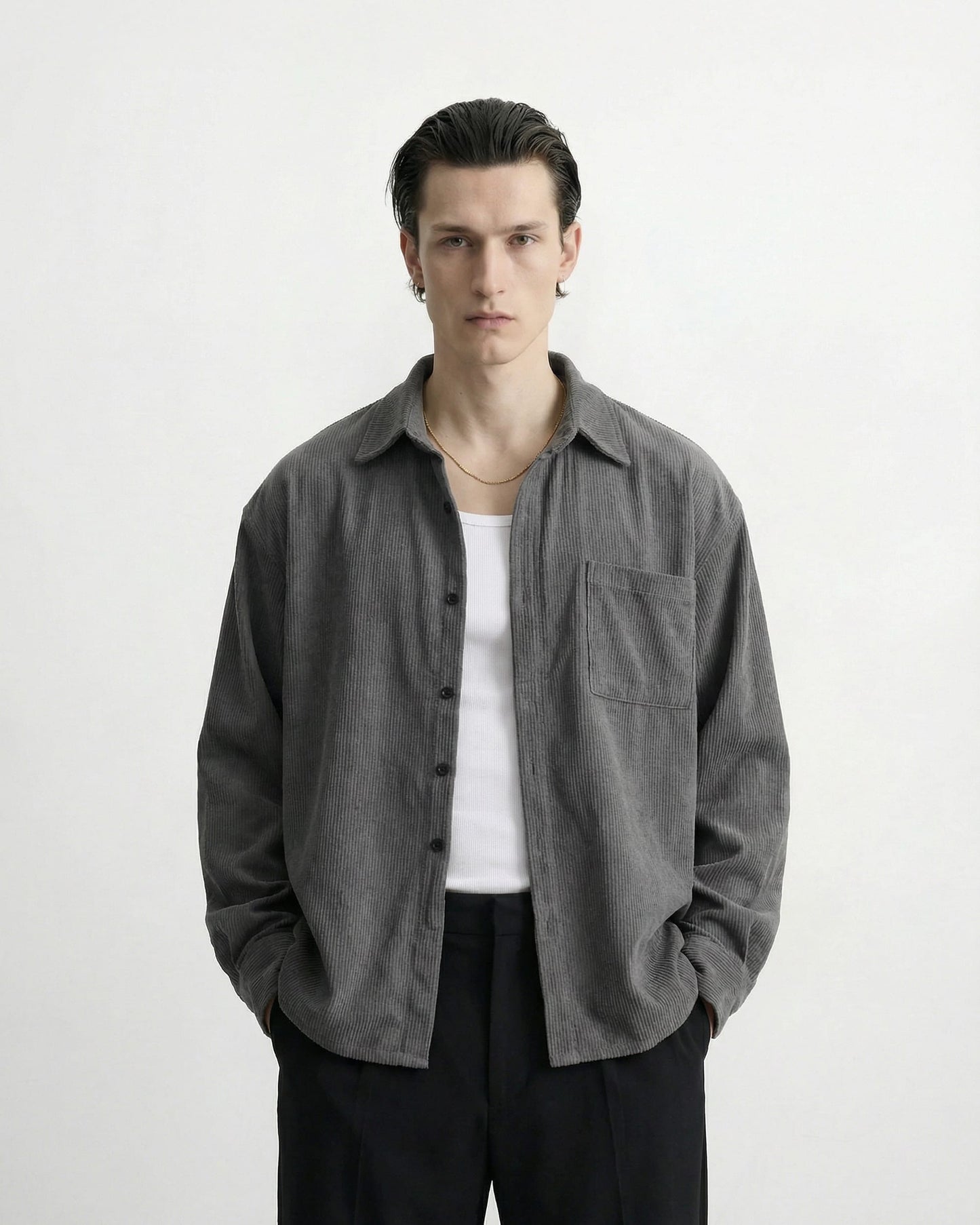 SMJ STYLE Hemd Grau / S OVERSHIRT KAI – BOX FIT CORD