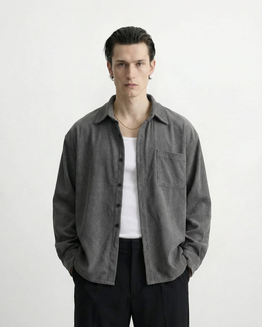 SMJ STYLE Hemd Grau / S OVERSHIRT KAI – BOX FIT CORD