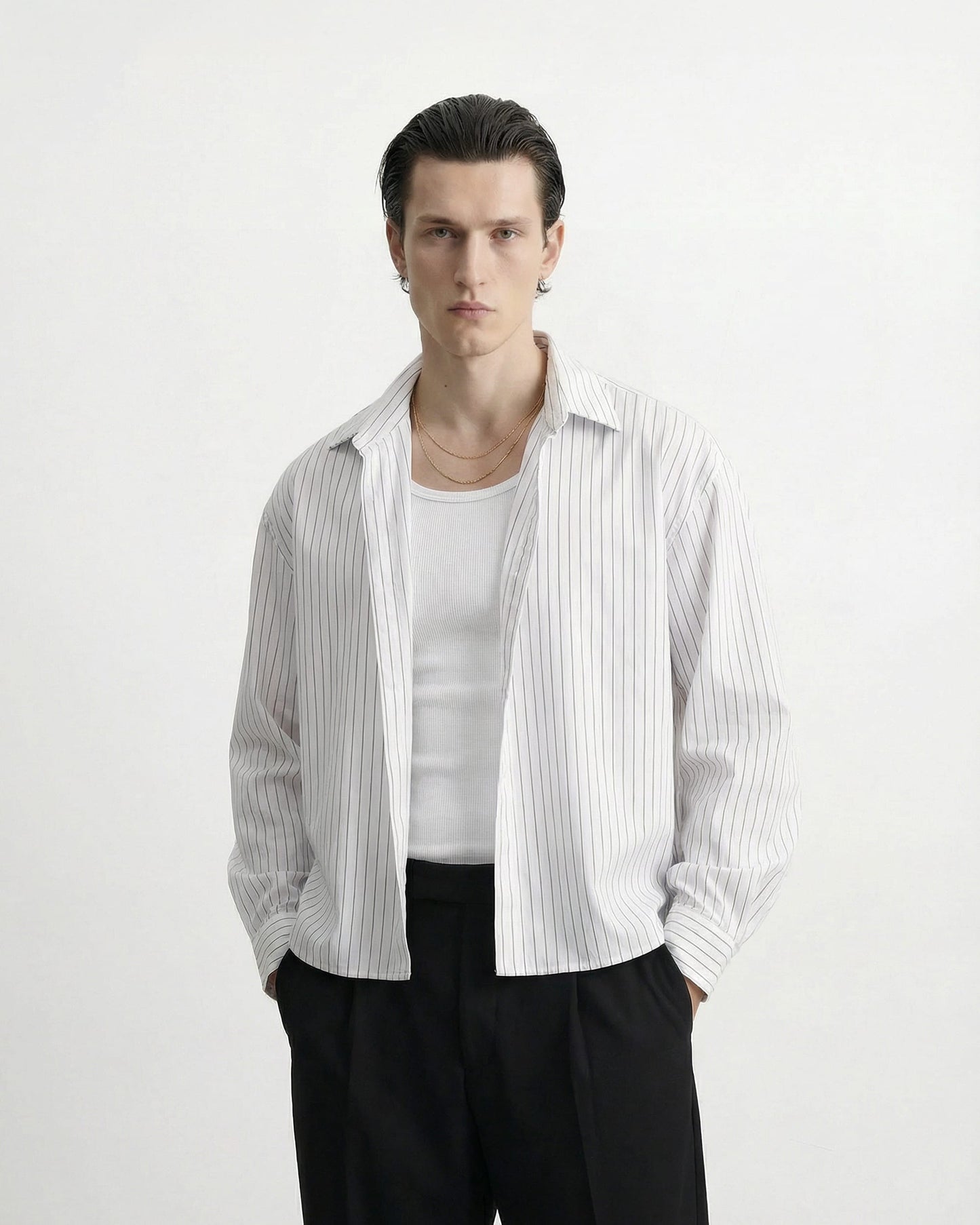 SMJ STYLE Hemd Weiß / S HEMD REN – BOX FIT PINSTRIPE