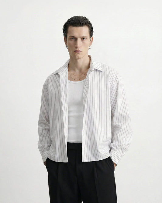 SMJ STYLE Hemd Weiß / S HEMD REN – BOX FIT PINSTRIPE